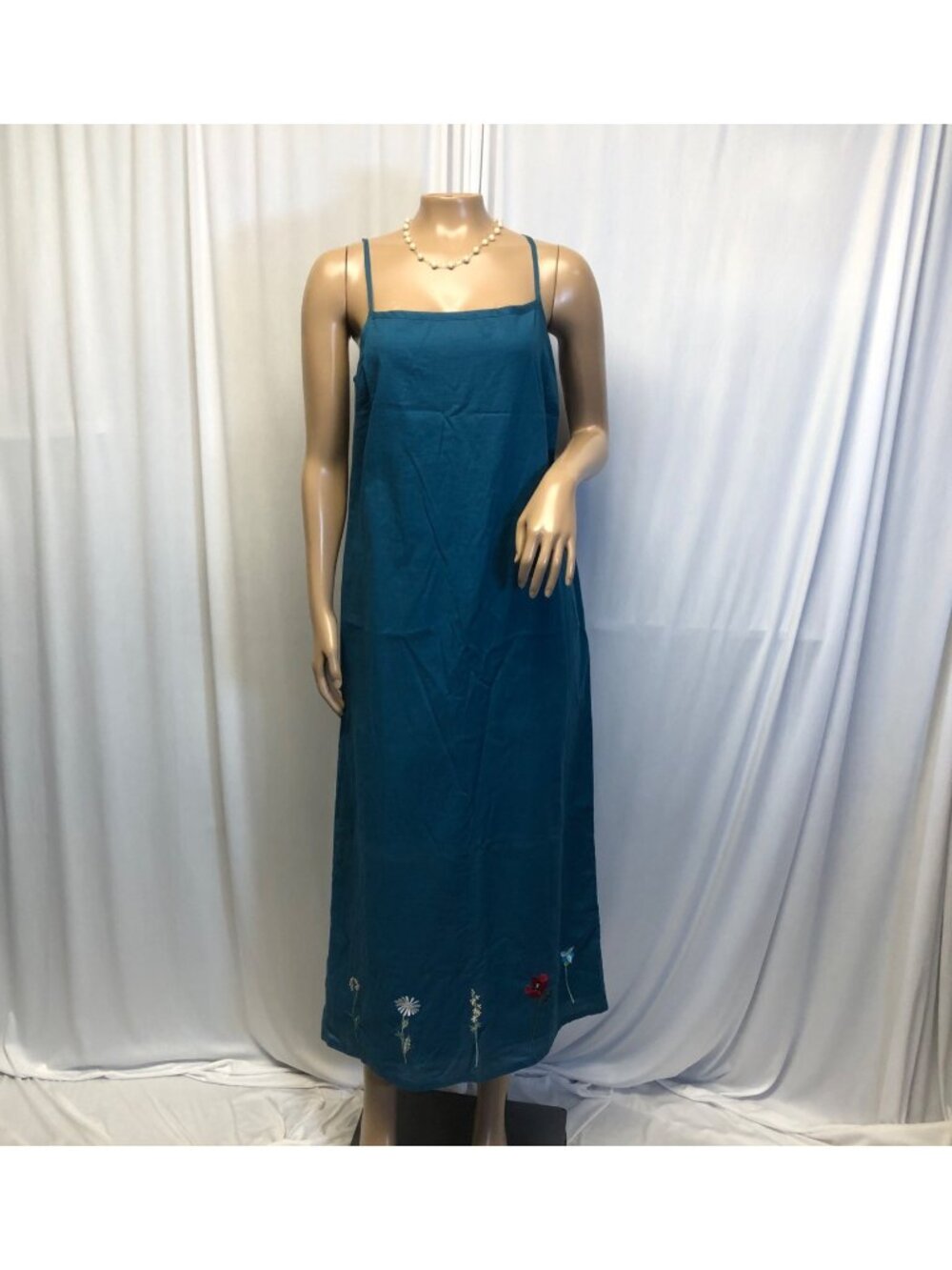 Relativity Maxi Dress Womens Size 10 Teal Floral Hem Lightweight Cool Cotton NEW